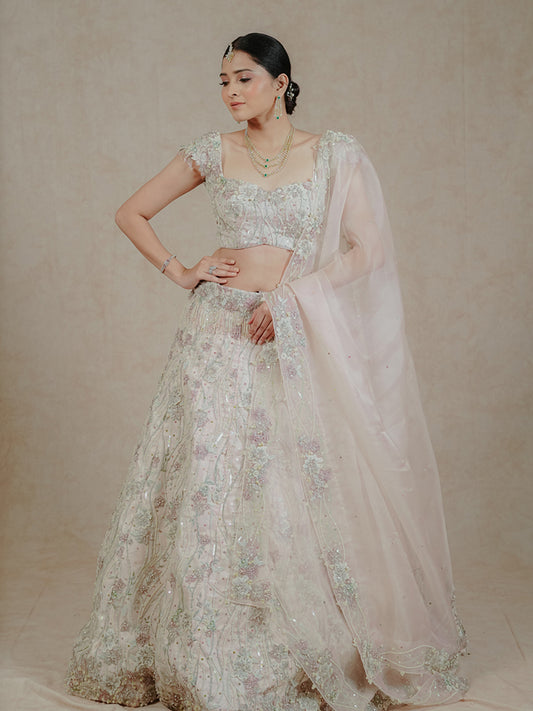 She is Grace – Pastel Lehenga with 3D Floral Embellishments
